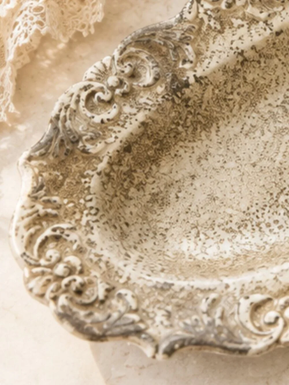 Vintage French Country Ornate Oval Vanity Tray With Intricate Dragonfly Design